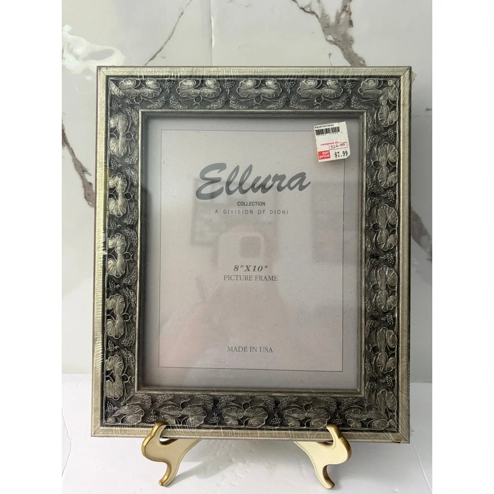 Vintage Ellura Collection 8x10 Picture Frame Silver Pewter Floral Made in USA